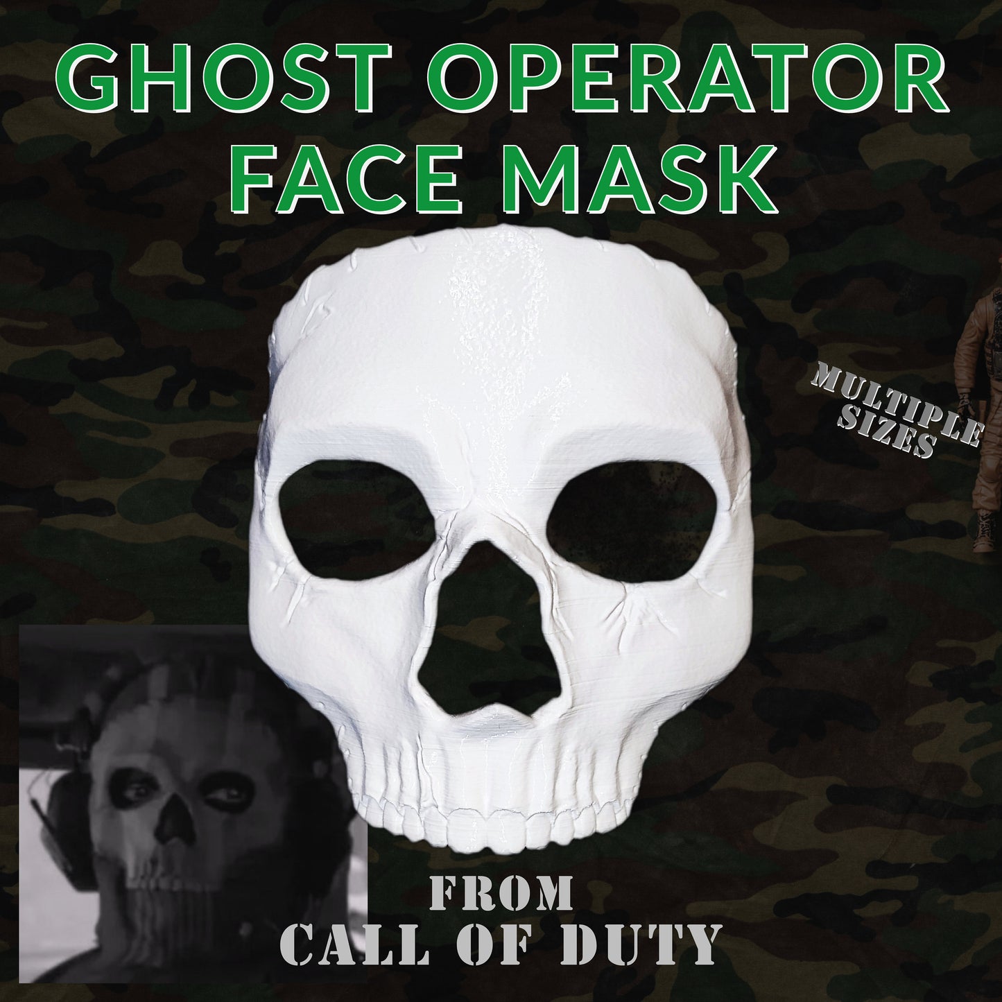 Ghost Operator Face Mask - Call Of Duty Game Mask/Cosplay | Professional Prop | Multiple Colors & Sizes Available